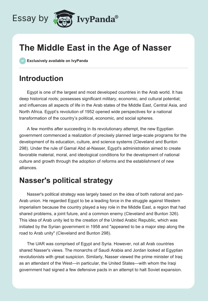 The Middle East in the Age of Nasser. Page 1