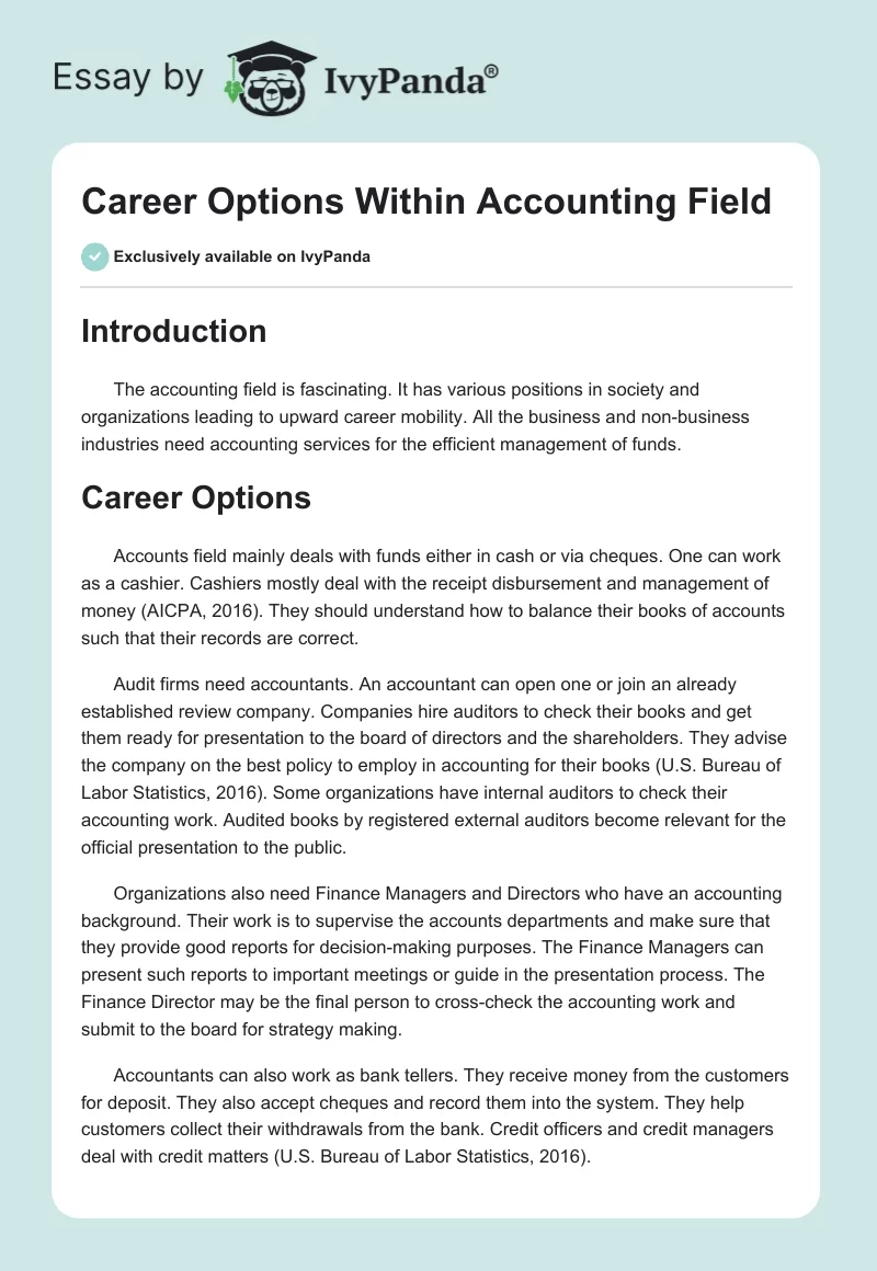 Career Options Within Accounting Field. Page 1