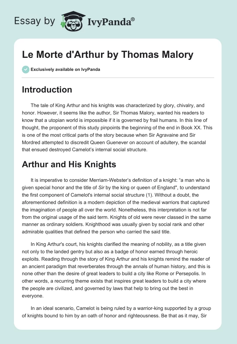 "Le Morte d'Arthur" by Thomas Malory. Page 1