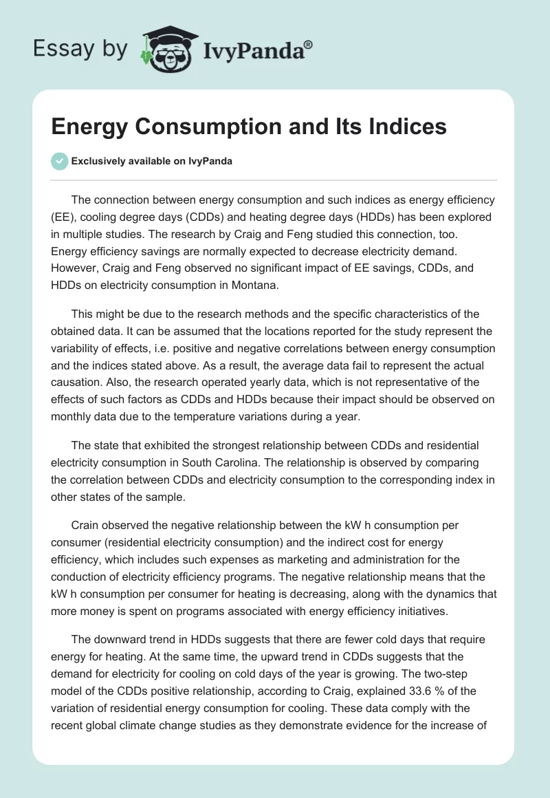 Energy Consumption and Its Indices. Page 1