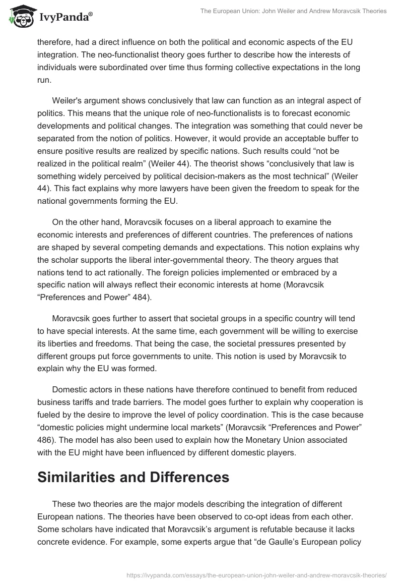 The European Union: John Weiler and Andrew Moravcsik Theories. Page 2