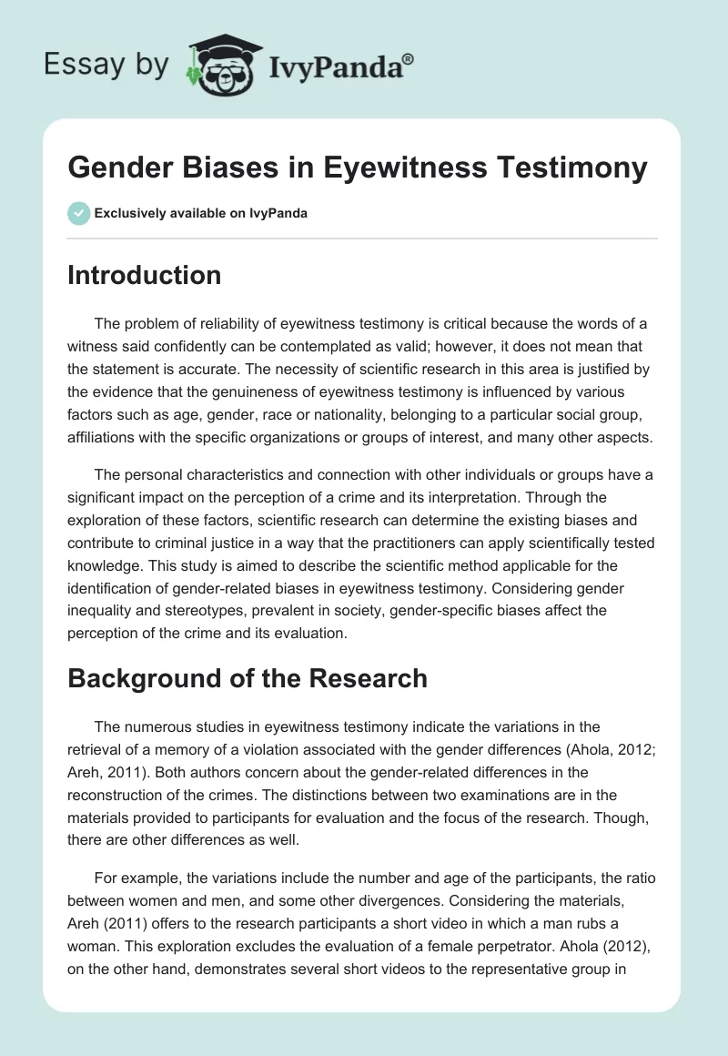 Gender Biases in Eyewitness Testimony. Page 1