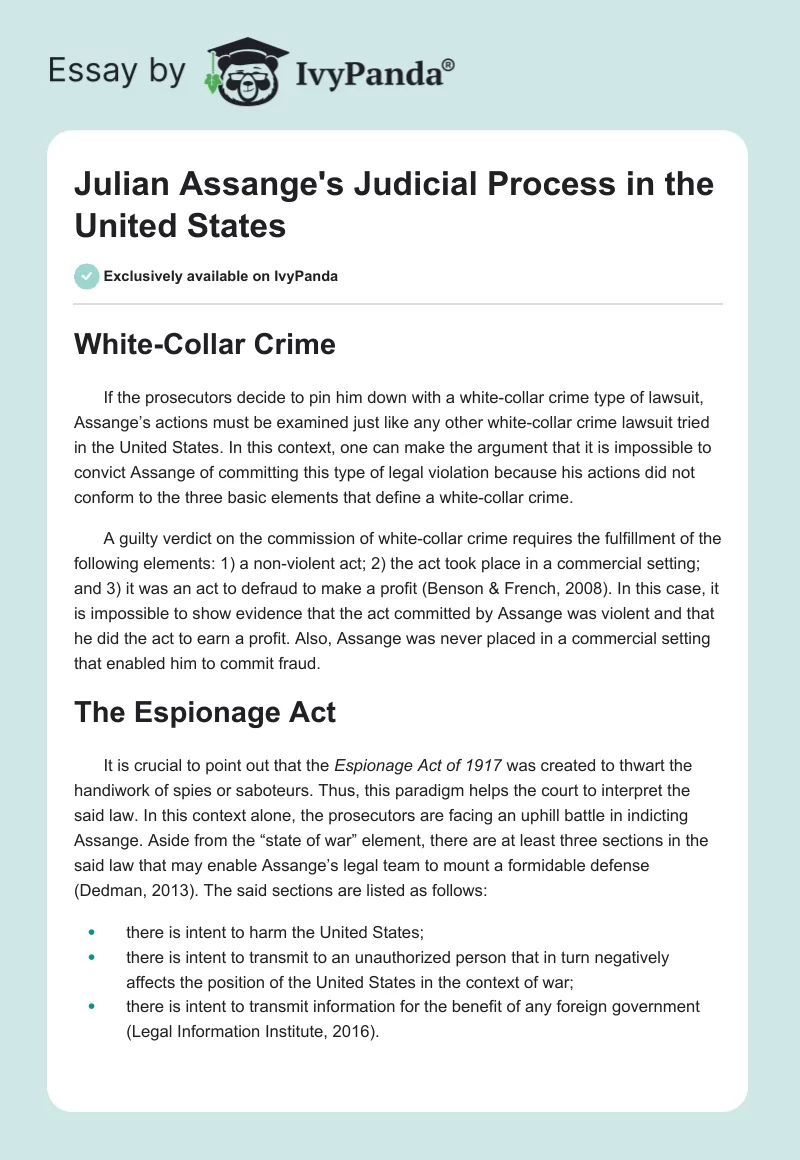Julian Assange's Judicial Process in the United States. Page 1