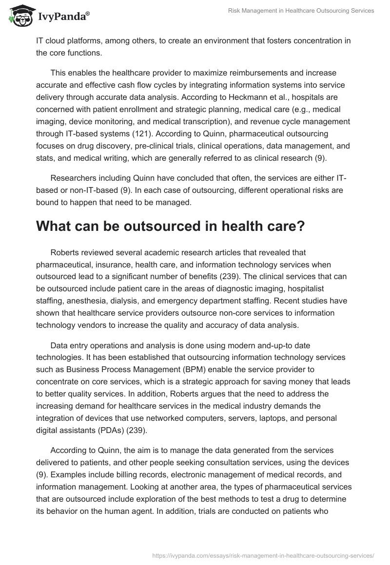 Risk Management in Healthcare Outsourcing Services. Page 3
