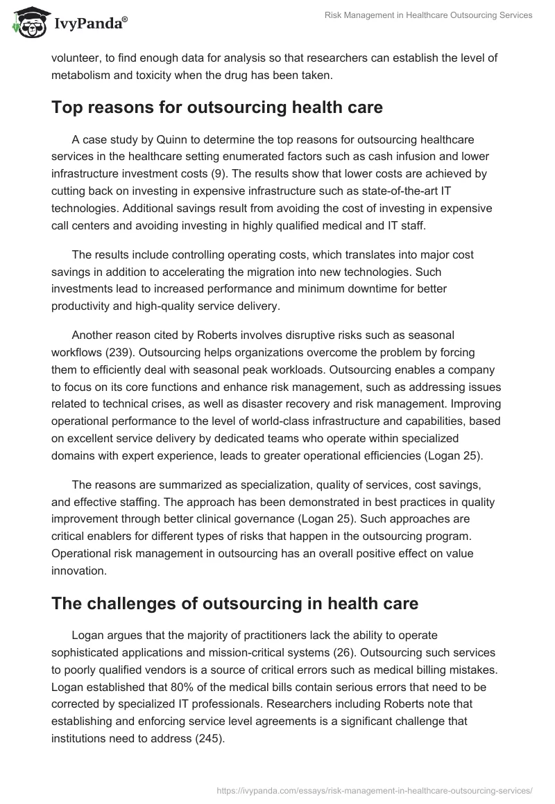 Risk Management in Healthcare Outsourcing Services. Page 4