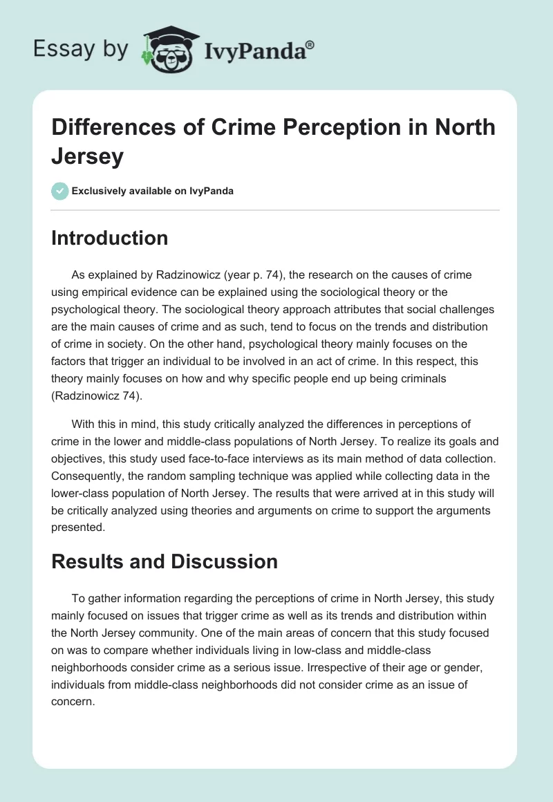 Differences of Crime Perception in North Jersey. Page 1