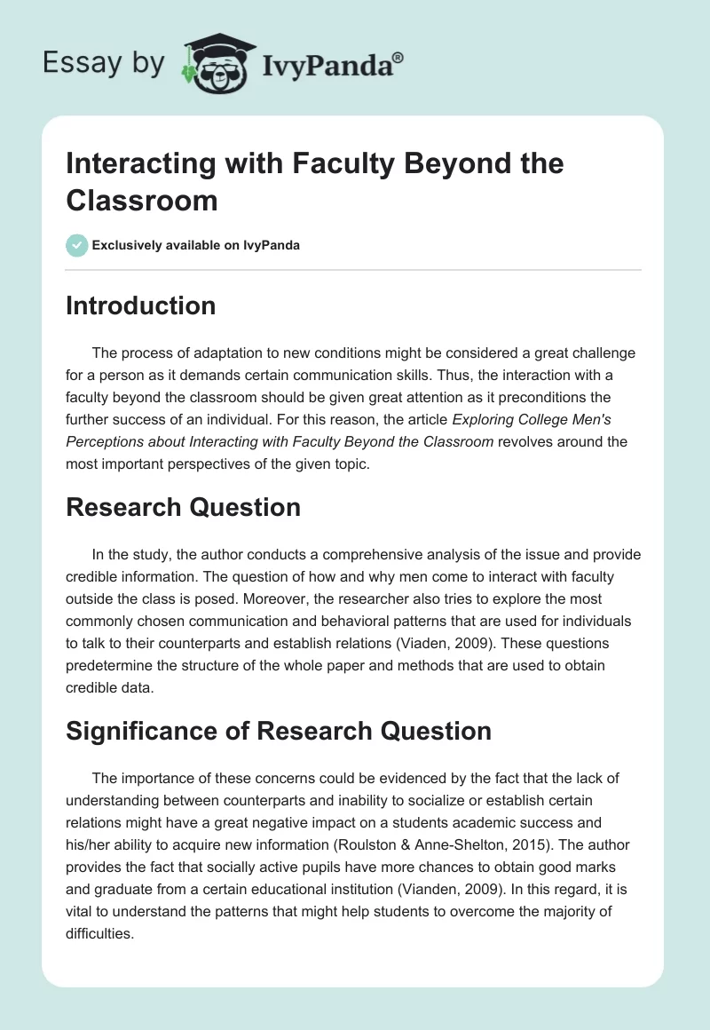 Interacting With Faculty Beyond the Classroom. Page 1