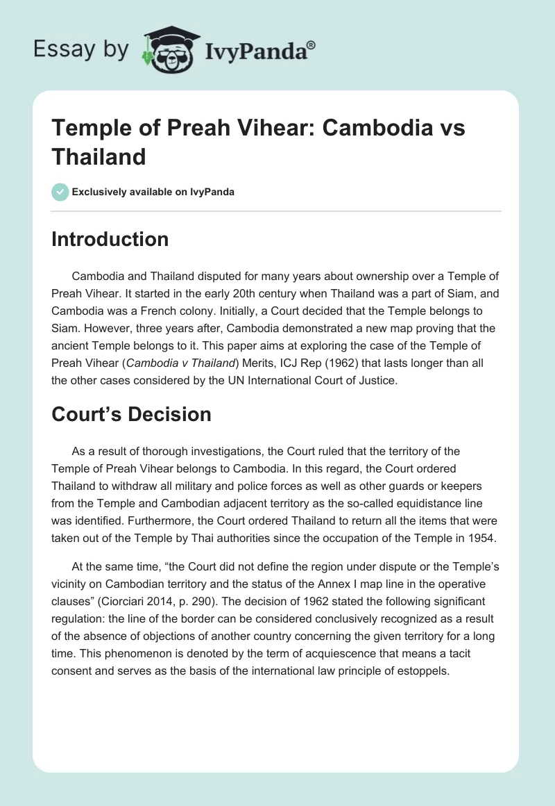 Temple of Preah Vihear: Cambodia vs Thailand. Page 1