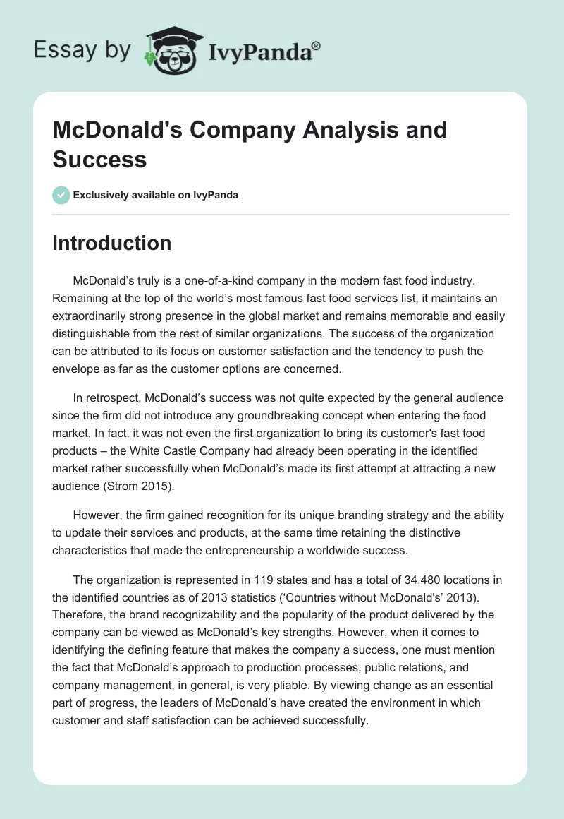McDonald's Company Analysis and Success. Page 1