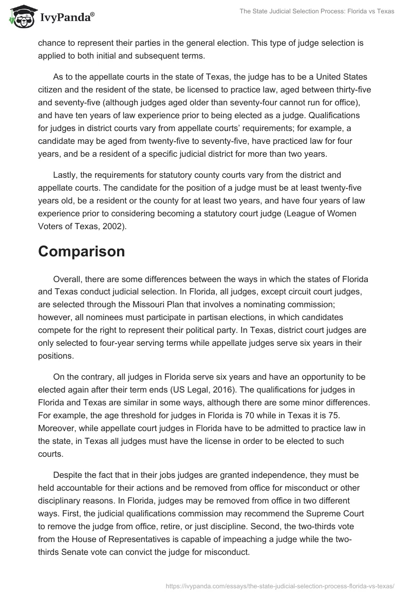 The State Judicial Selection Process: Florida vs Texas. Page 2