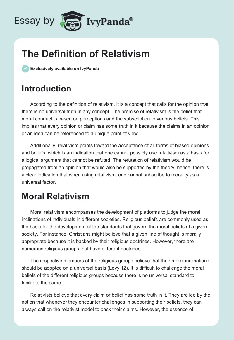 The Definition of Relativism. Page 1