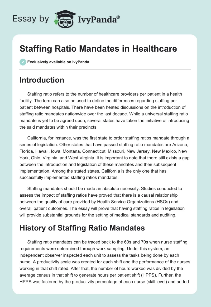 Staffing Ratio Mandates in Healthcare. Page 1