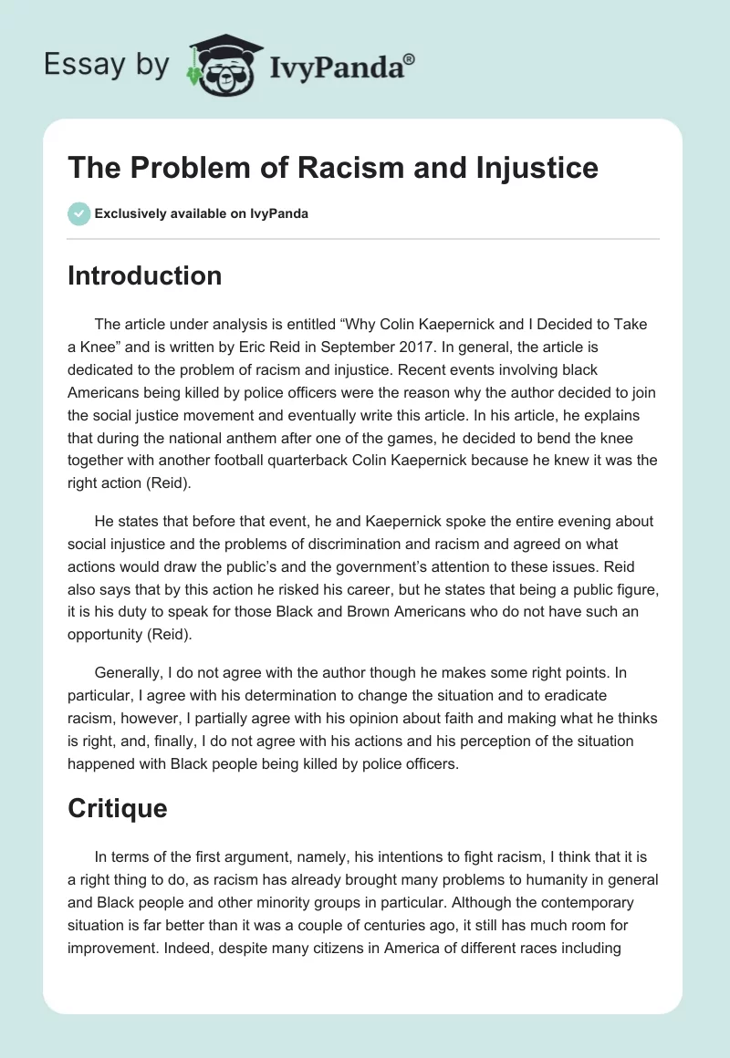 The Problem of Racism and Injustice. Page 1