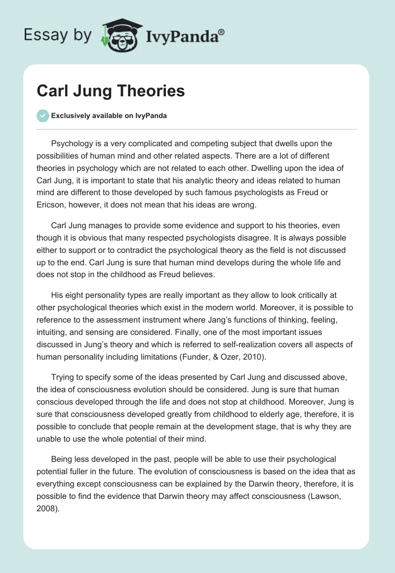 Carl Jung Theories. Page 1
