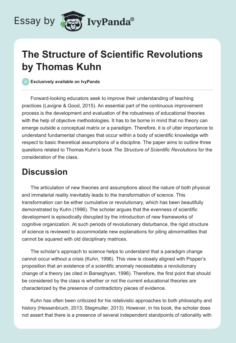 "The Structure of Scientific Revolutions" by Thomas Kuhn. Page 1