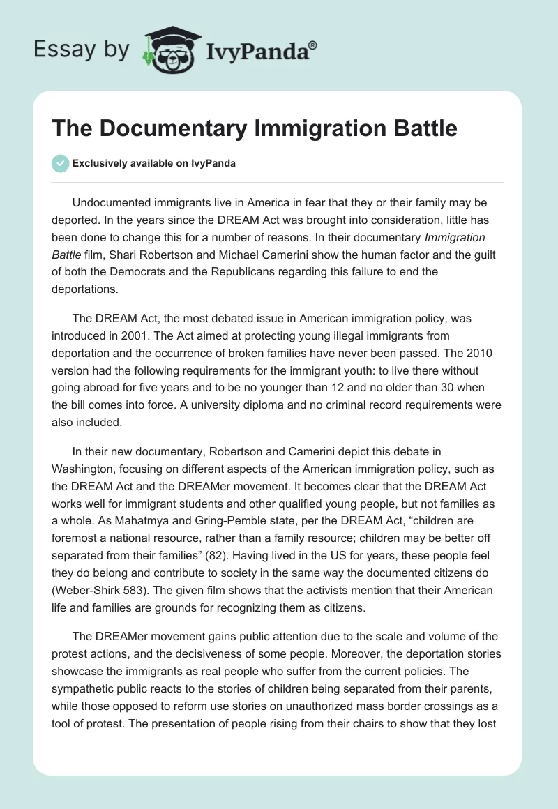 The Documentary "Immigration Battle". Page 1