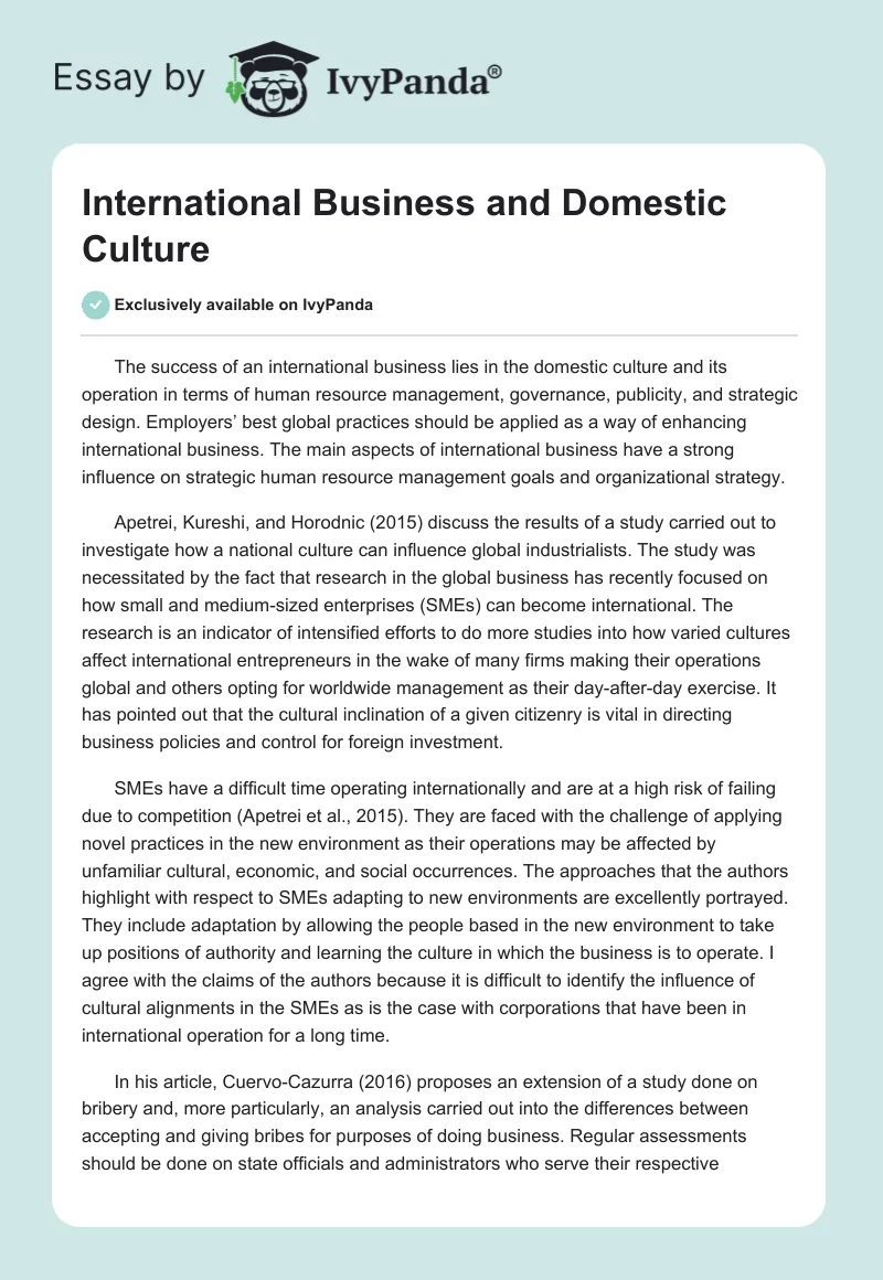 International Business and Domestic Culture. Page 1