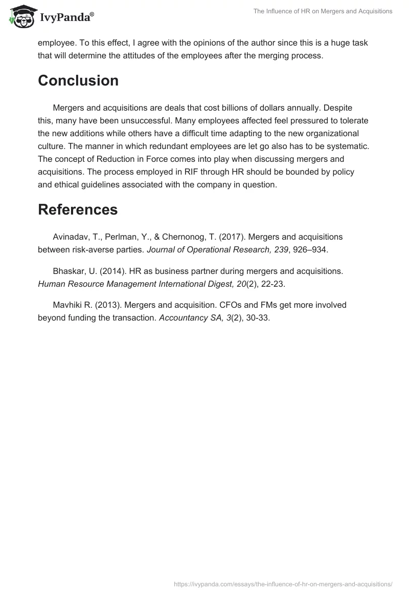 The Influence of HR on Mergers and Acquisitions. Page 3