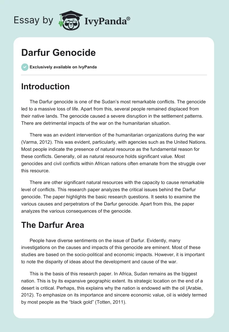 Darfur Genocide. Page 1