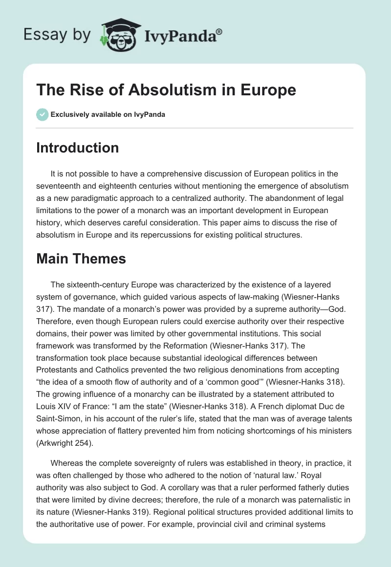 The Rise of Absolutism in Europe. Page 1