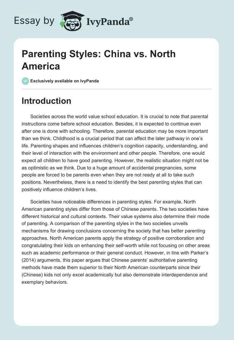 Parenting Styles: China vs. North America. Page 1
