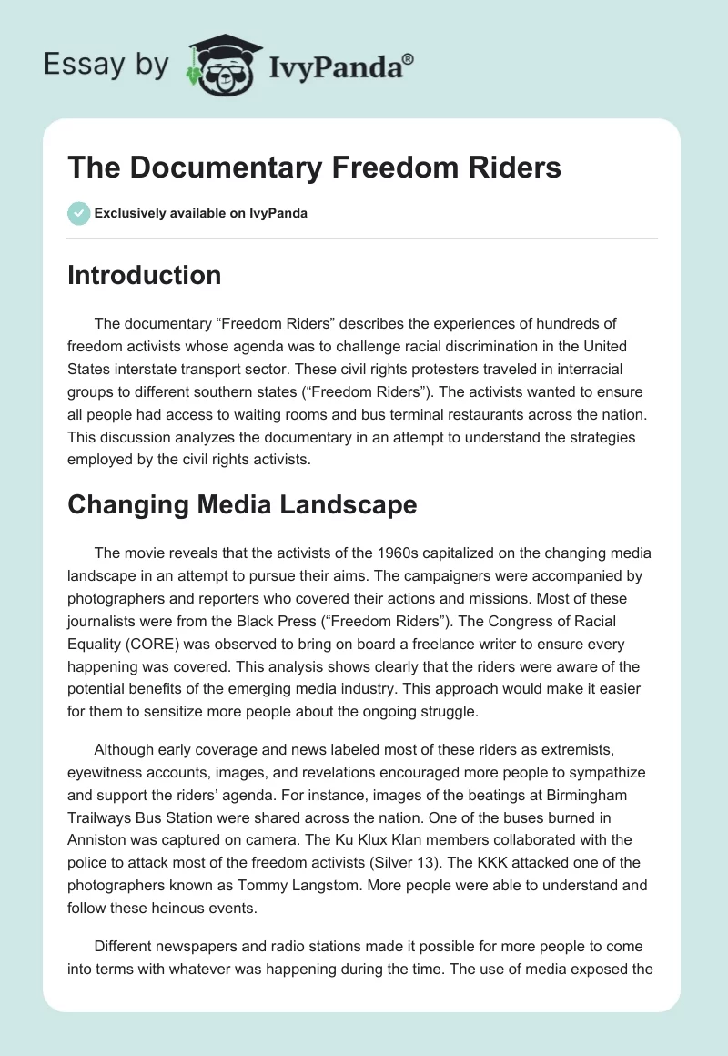The Documentary "Freedom Riders". Page 1
