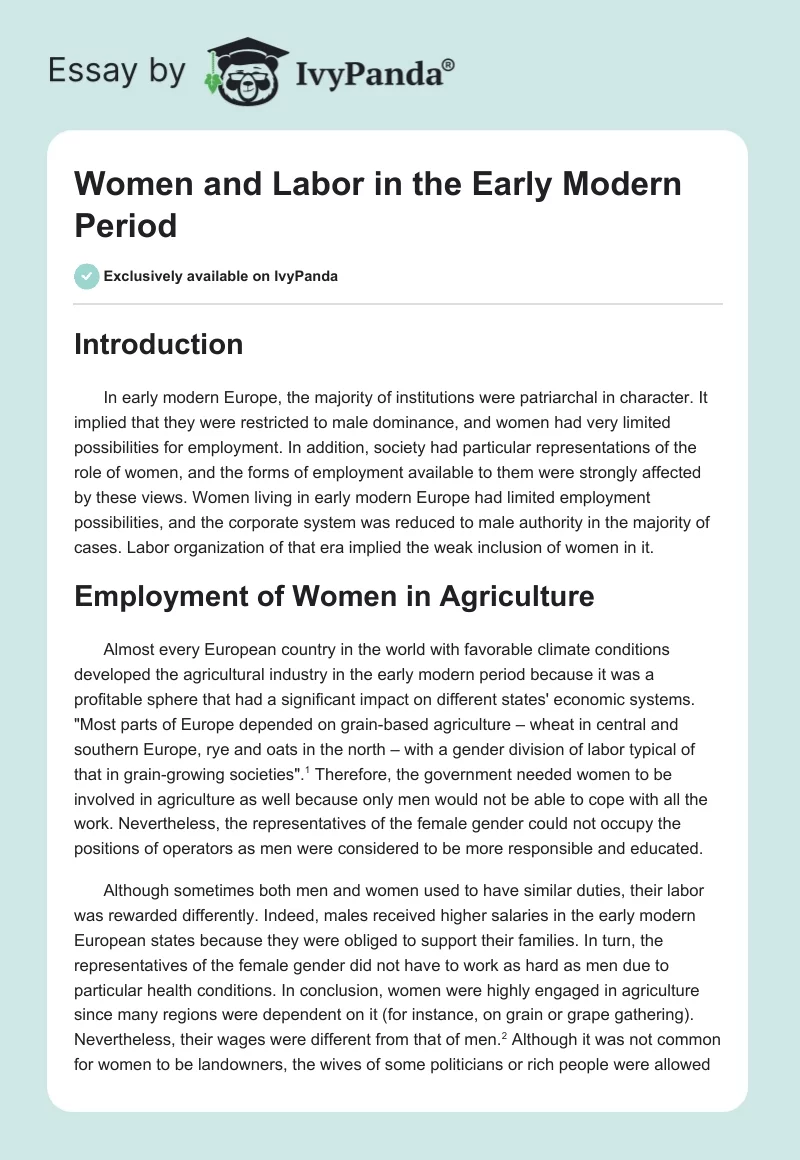 Women and Labor in the Early Modern Period. Page 1