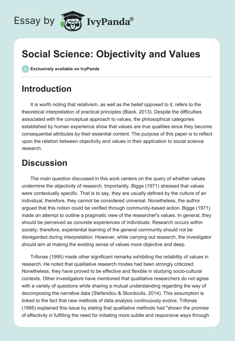 Social Science: Objectivity and Values. Page 1