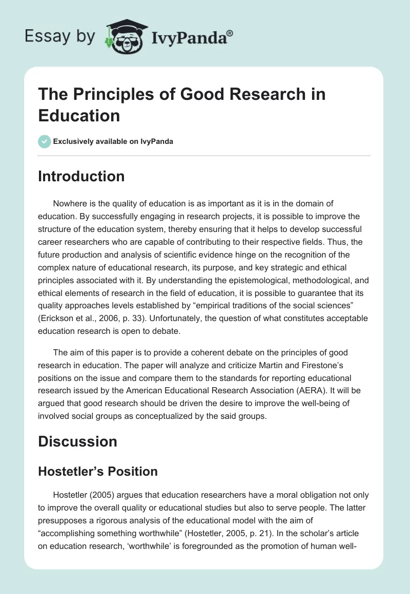 The Principles of Good Research in Education. Page 1