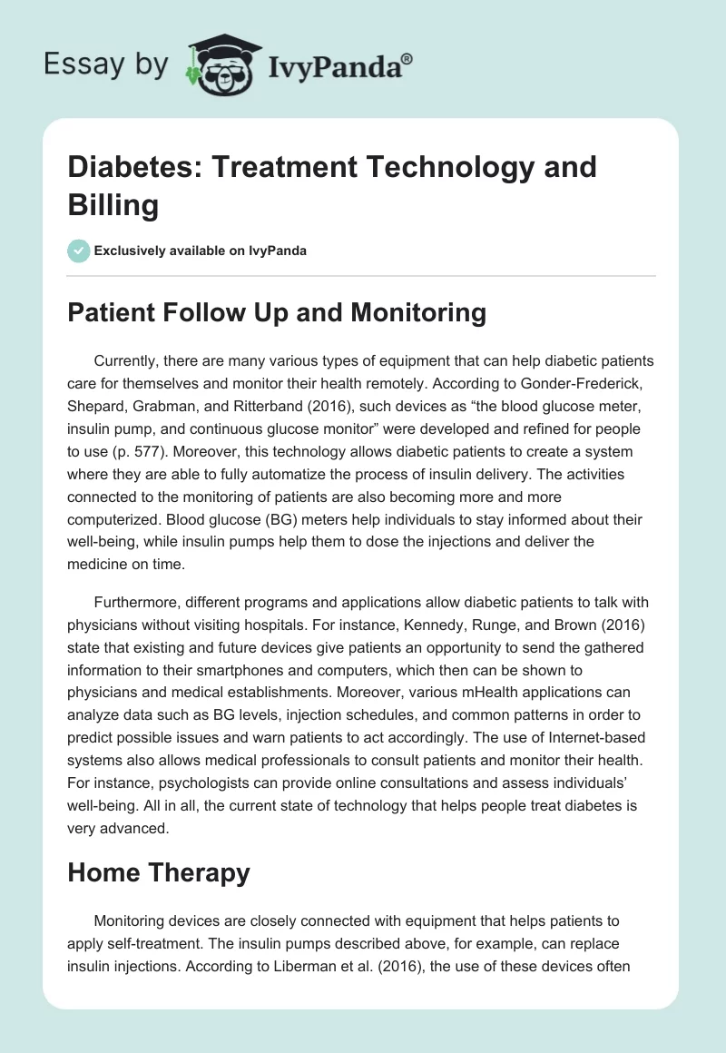 Diabetes: Treatment Technology and Billing. Page 1