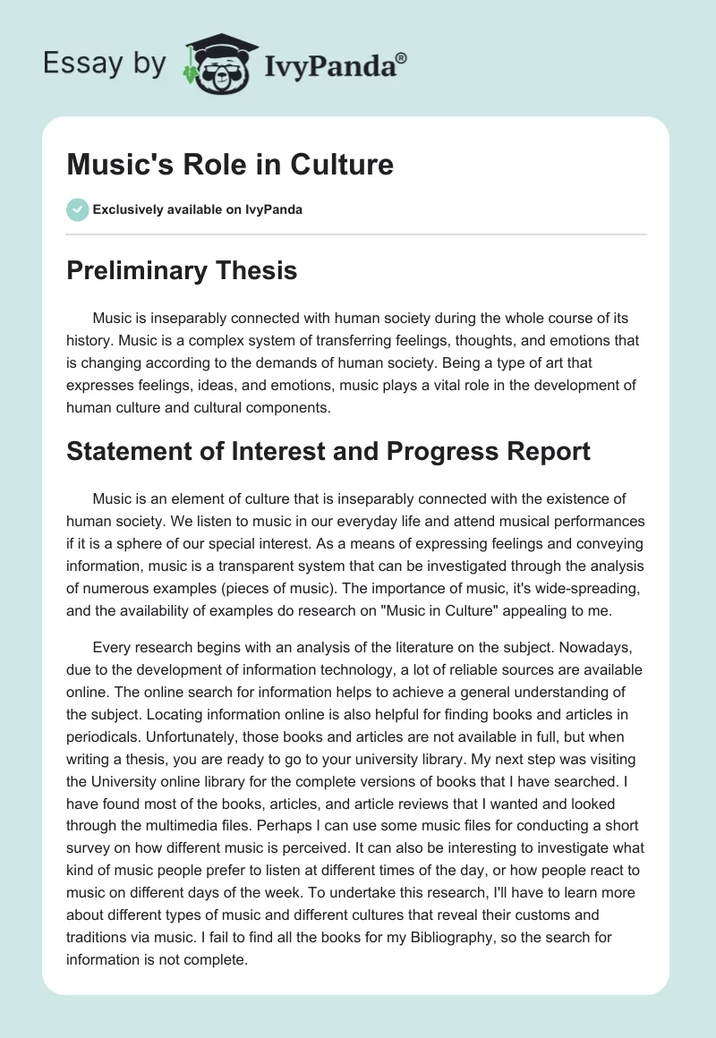 Music's Role in Culture. Page 1