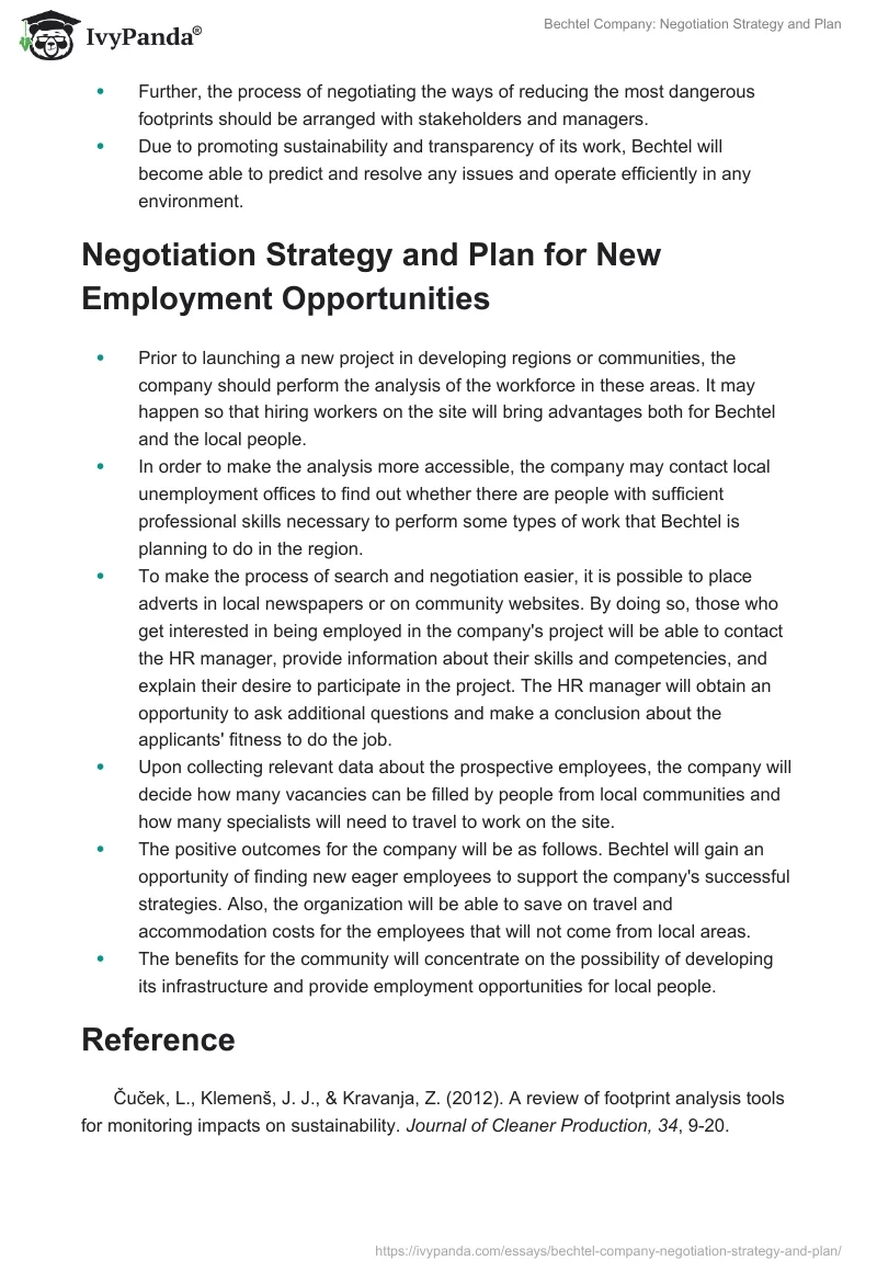 Bechtel Company: Negotiation Strategy and Plan. Page 2