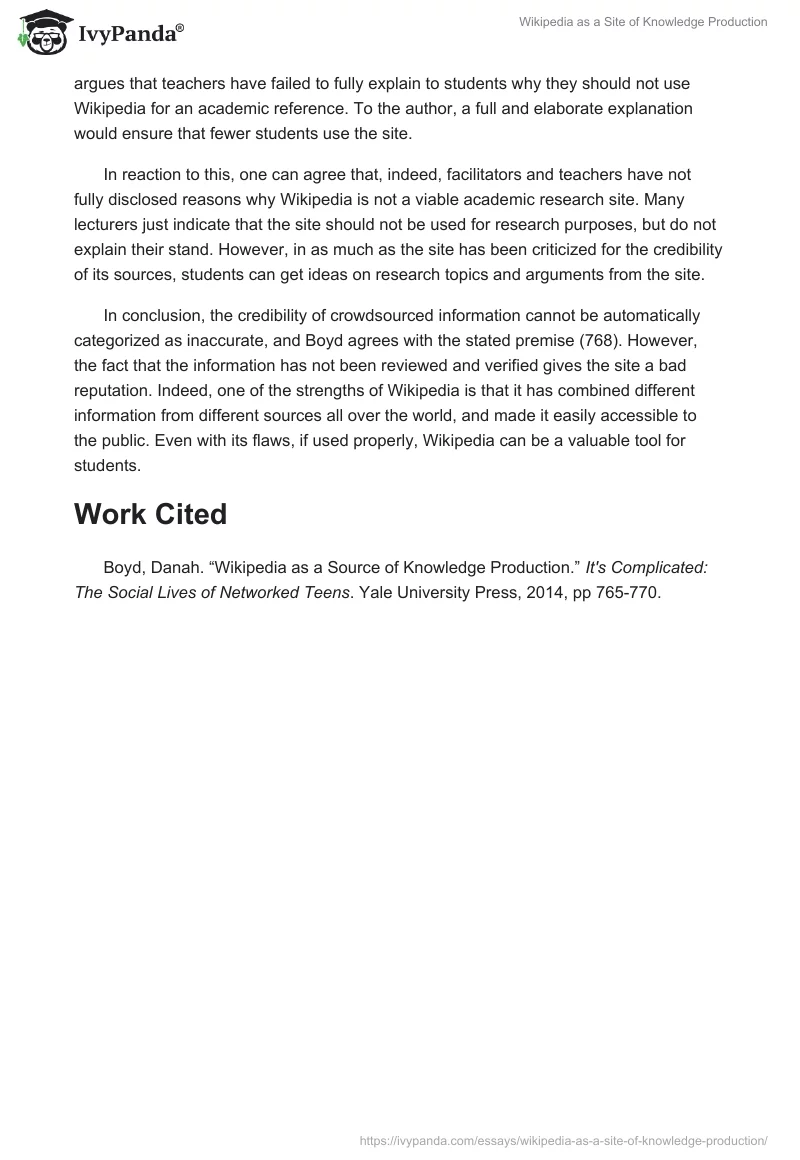 Wikipedia as a Site of Knowledge Production. Page 2