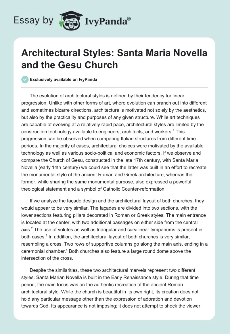 Architectural Styles: Santa Maria Novella and the Gesu Church. Page 1