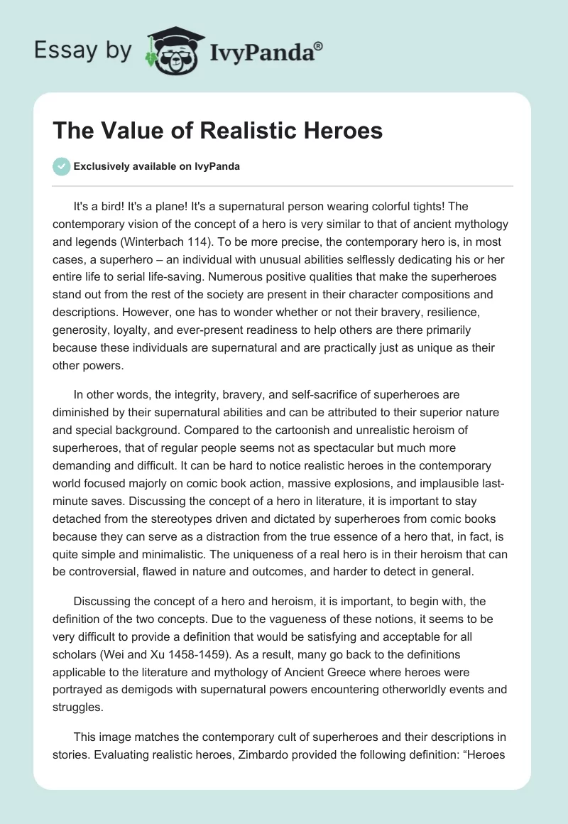 The Value of Realistic Heroes. Page 1