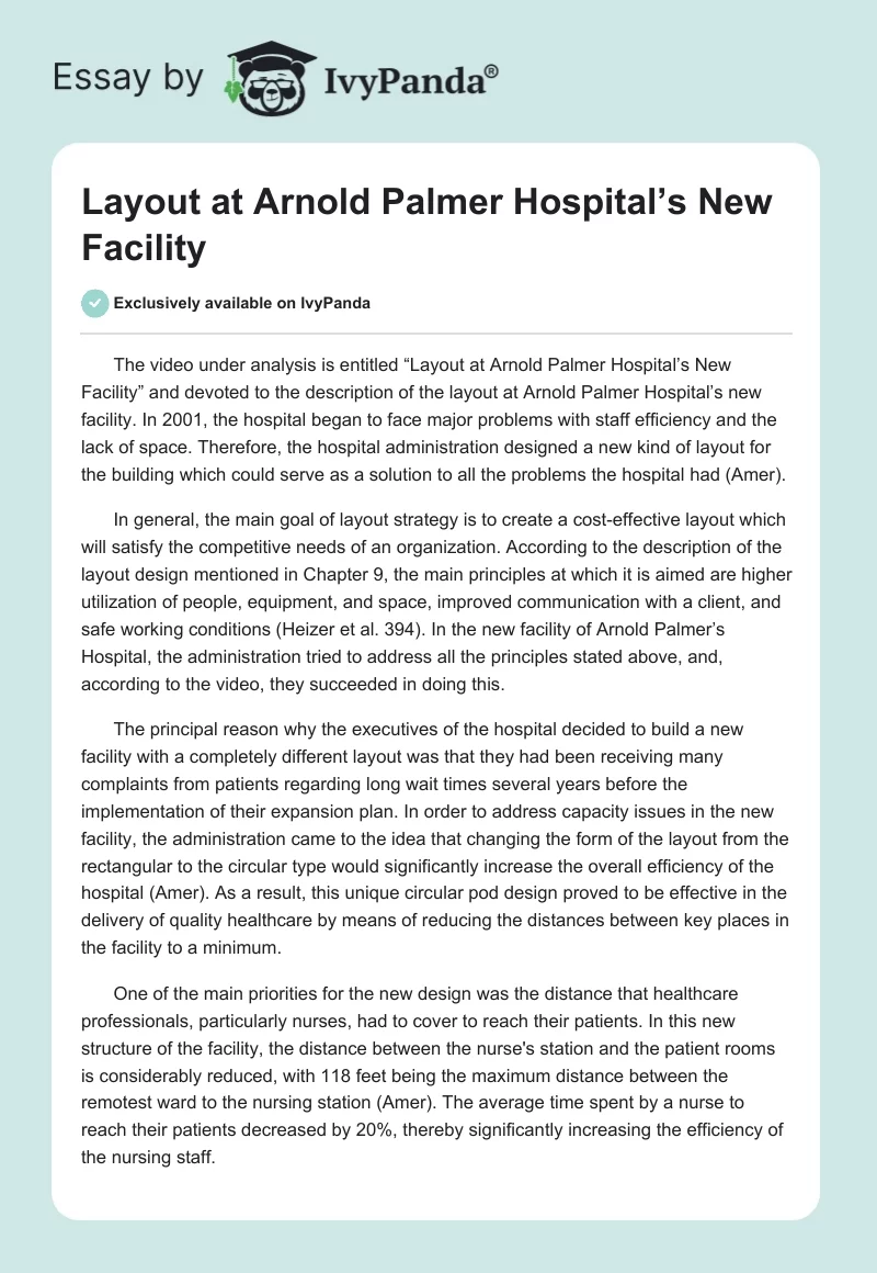 Layout at Arnold Palmer Hospital’s New Facility. Page 1