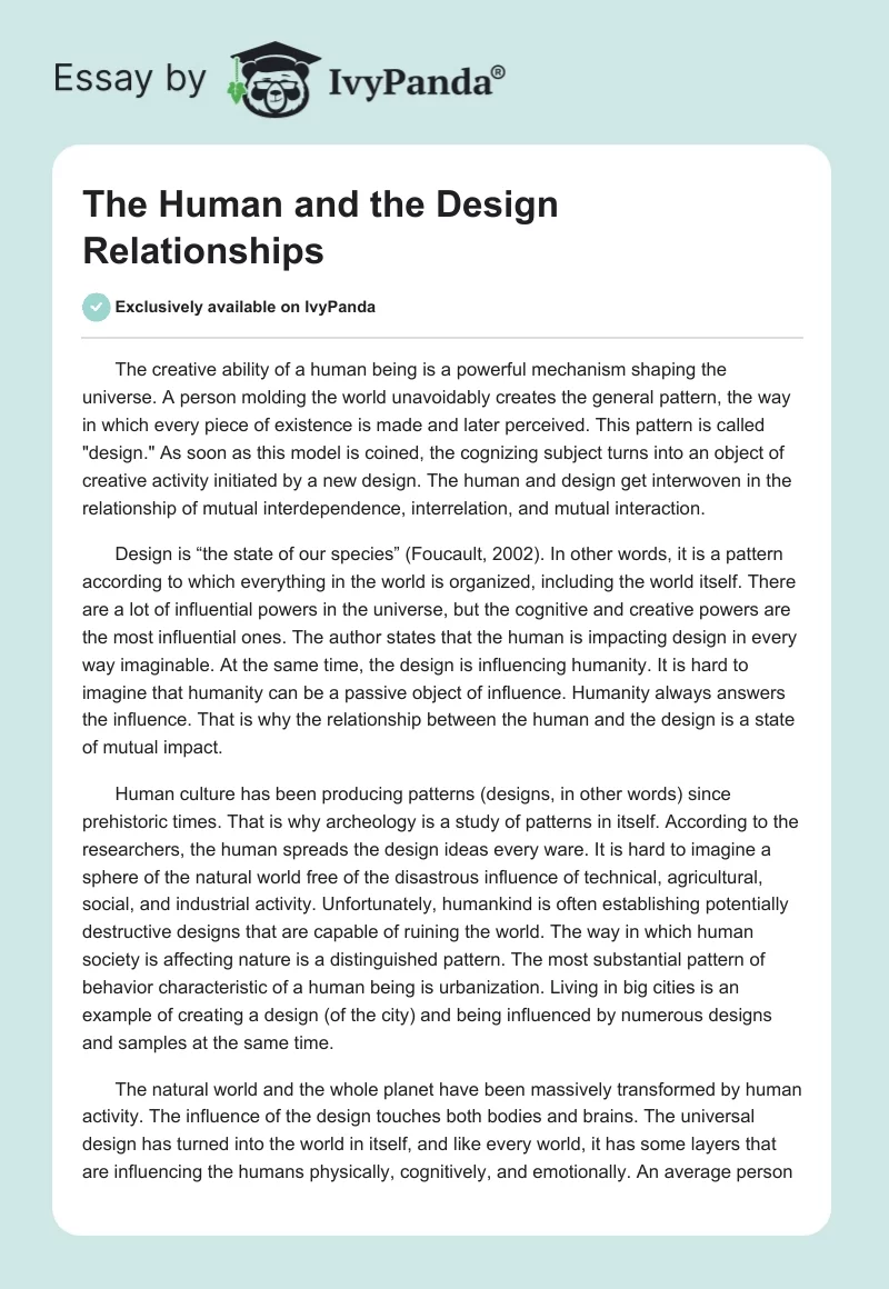 The Human and the Design Relationships. Page 1