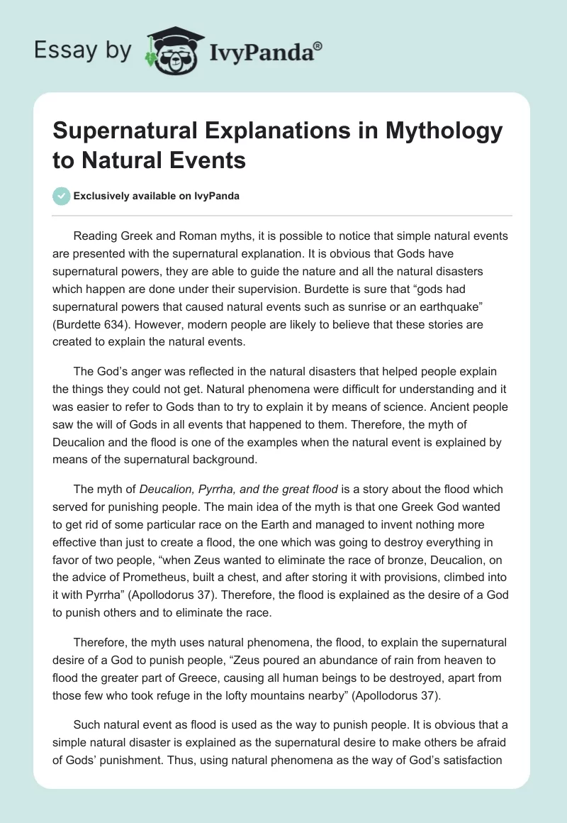 Supernatural Explanations in Mythology to Natural Events. Page 1