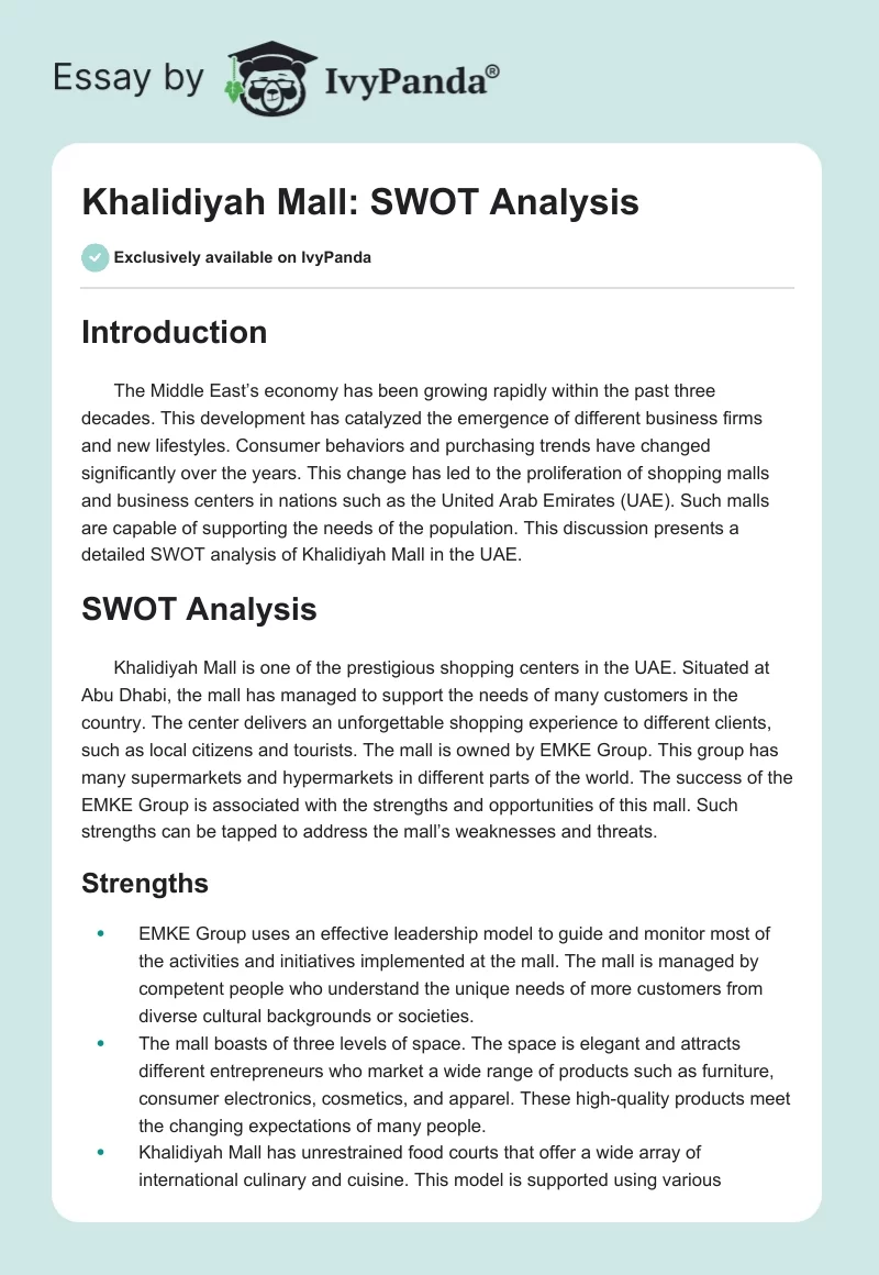 Khalidiyah Mall: SWOT Analysis. Page 1