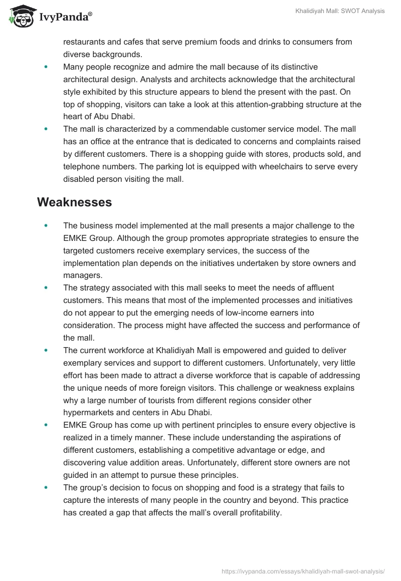Khalidiyah Mall: SWOT Analysis. Page 2