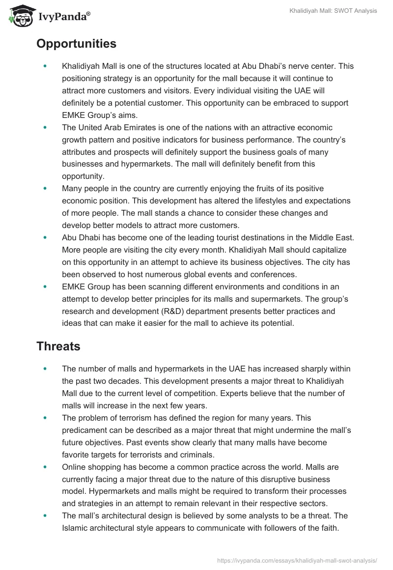 Khalidiyah Mall: SWOT Analysis. Page 3