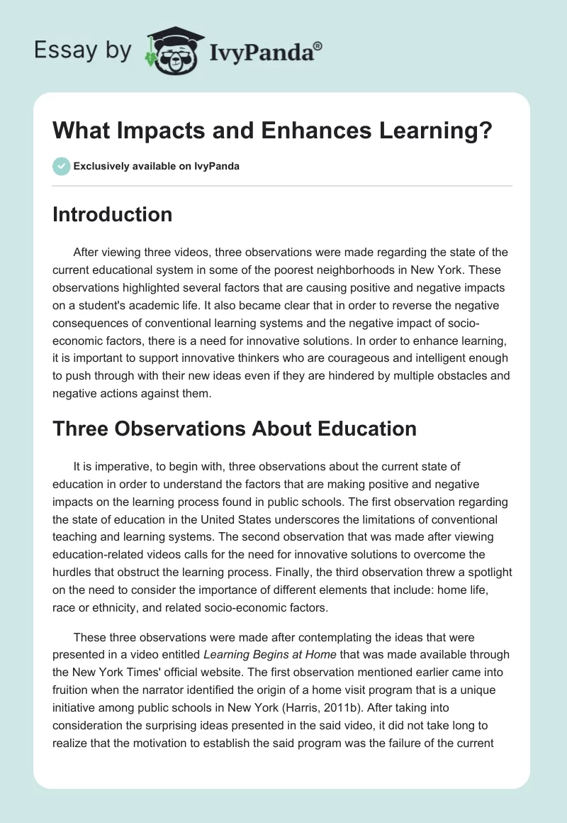 What Impacts and Enhances Learning?. Page 1