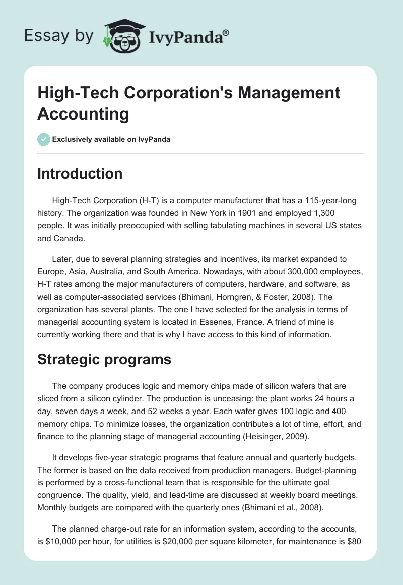 High-Tech Corporation's Management Accounting. Page 1