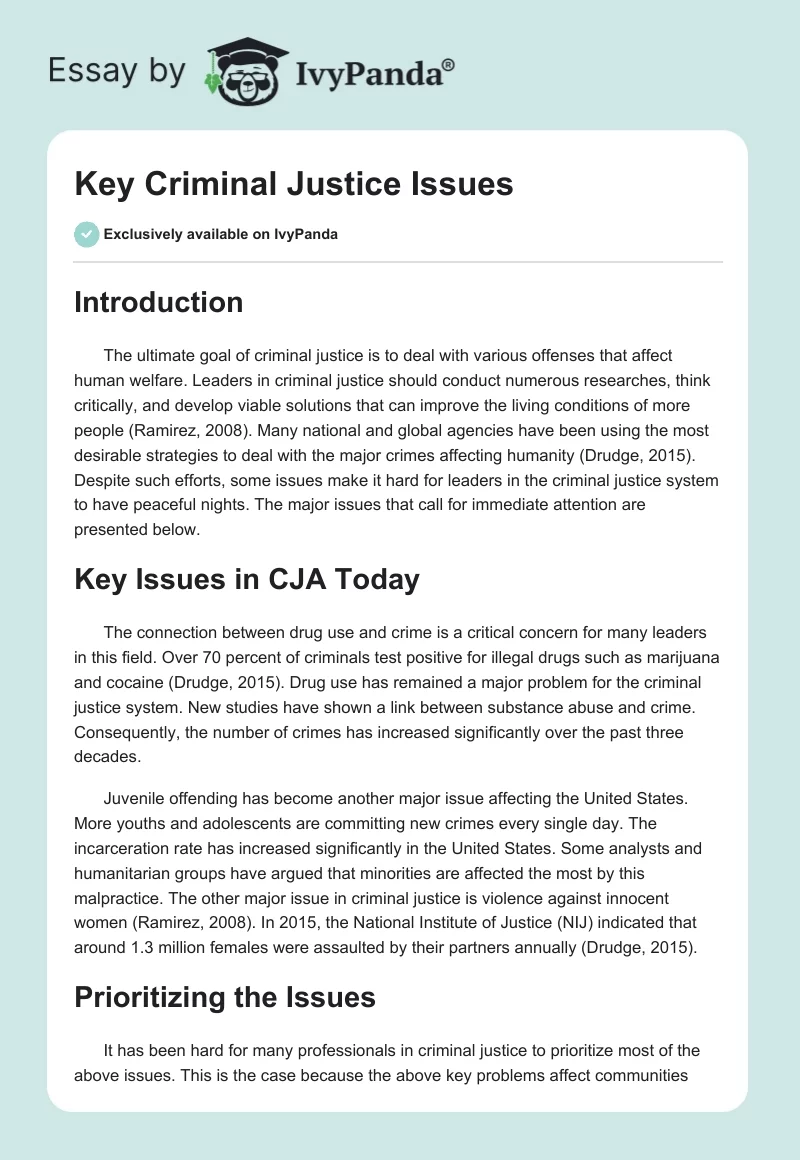 Key Criminal Justice Issues. Page 1
