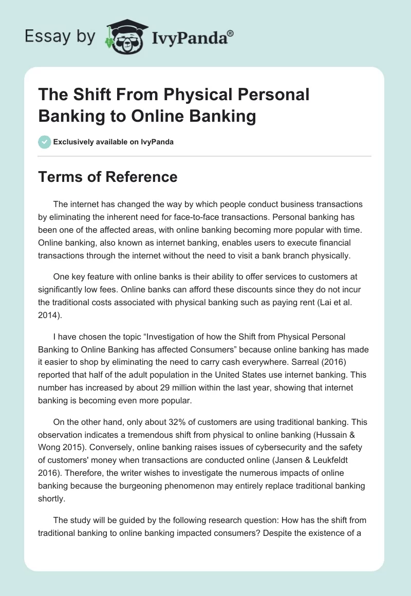 The Shift From Physical Personal Banking to Online Banking. Page 1