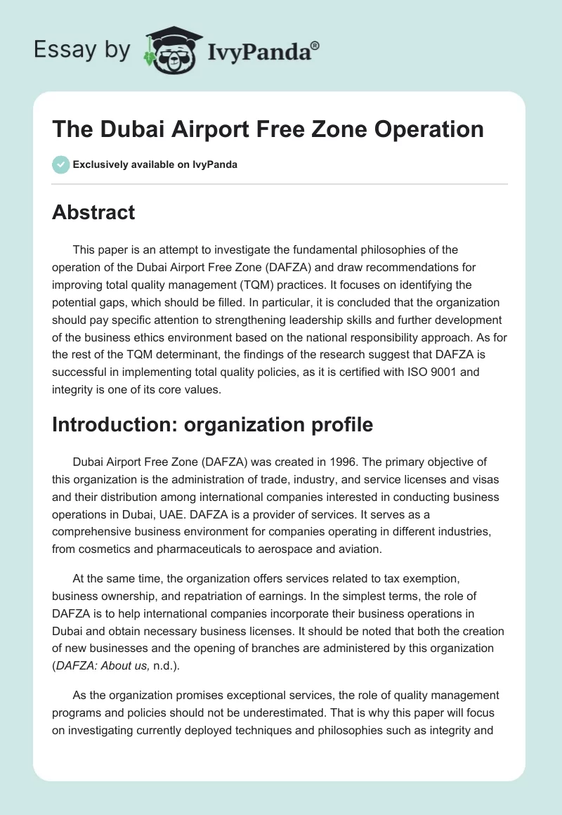 The Dubai Airport Free Zone Operation. Page 1