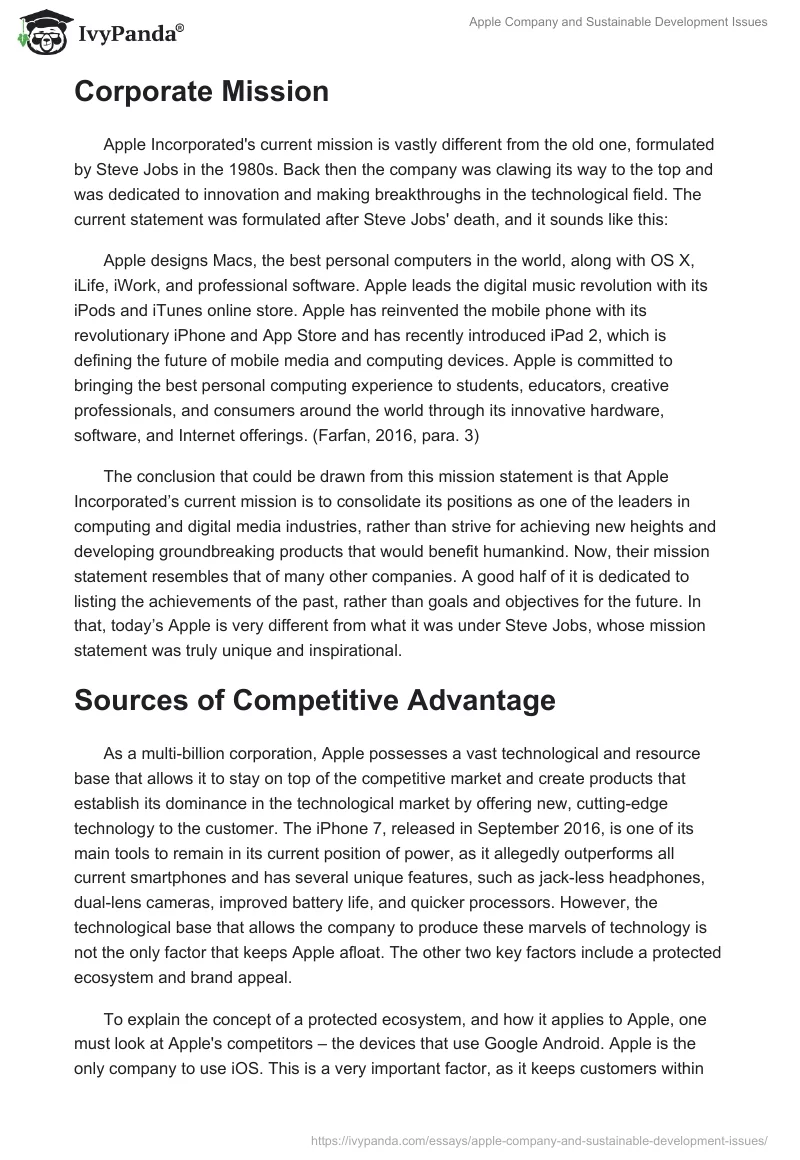 Apple Company and Sustainable Development Issues. Page 2