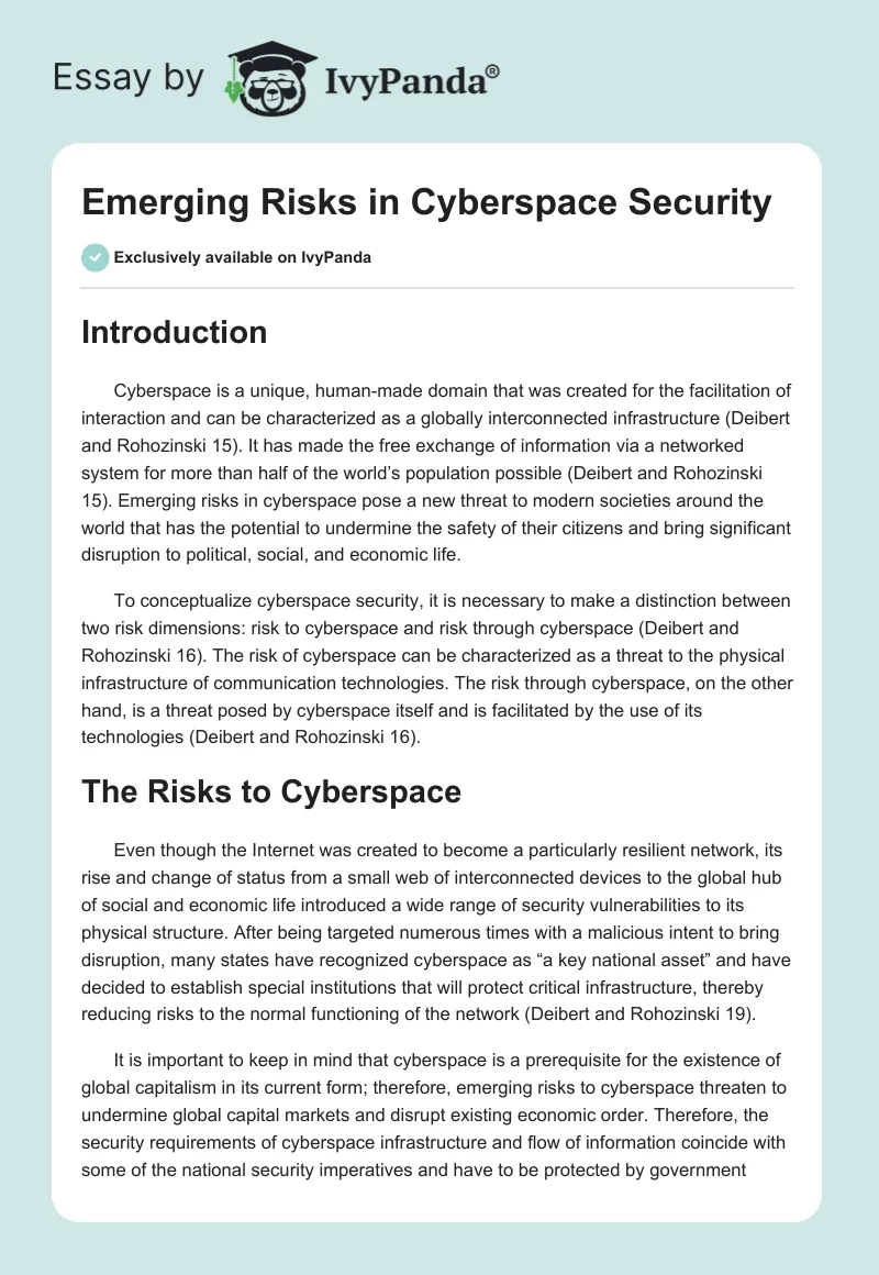 Emerging Risks in Cyberspace Security. Page 1