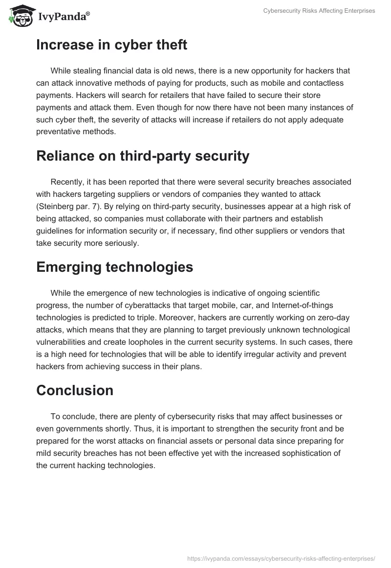 Cybersecurity Risks Affecting Enterprises. Page 2