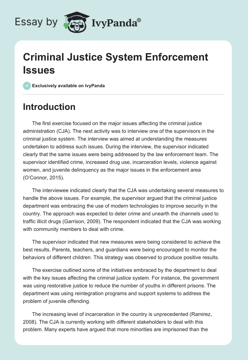 Criminal Justice System Enforcement Issues. Page 1